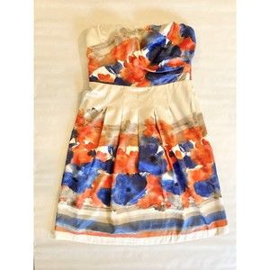 Outback Red The Limited Watercolor Strapless Dress Side Zip Cream Red Blue